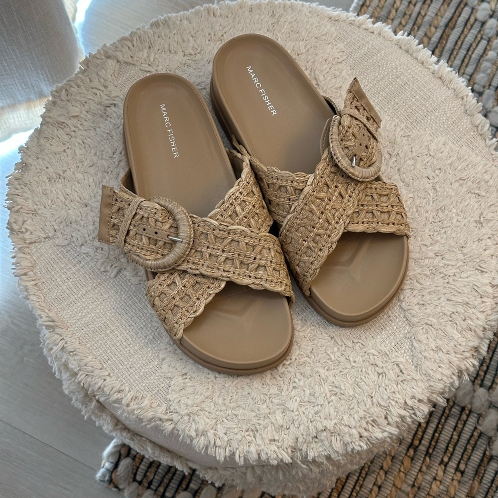 Marc Fisher Beige Woven Buckle Sandals